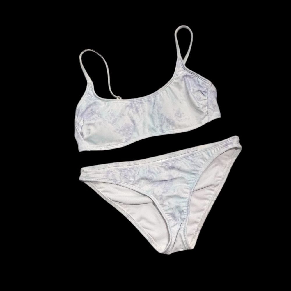 Xhilaration | Juniors' White Blue Purple Tie Dye Cheeky Bikini Swimsuit Bathing
